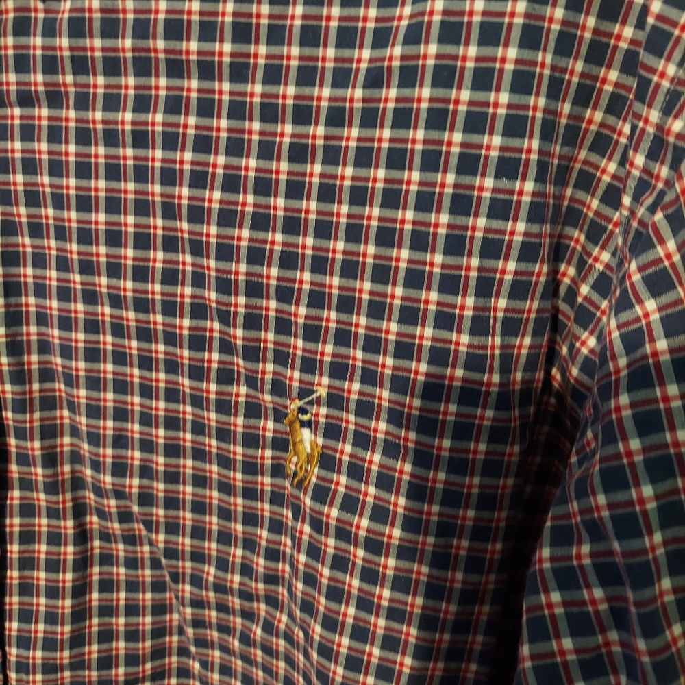Ralph Lauren Plaid Button Shirt XL Blue Red Flesh Pony Preppy 4th of July Office